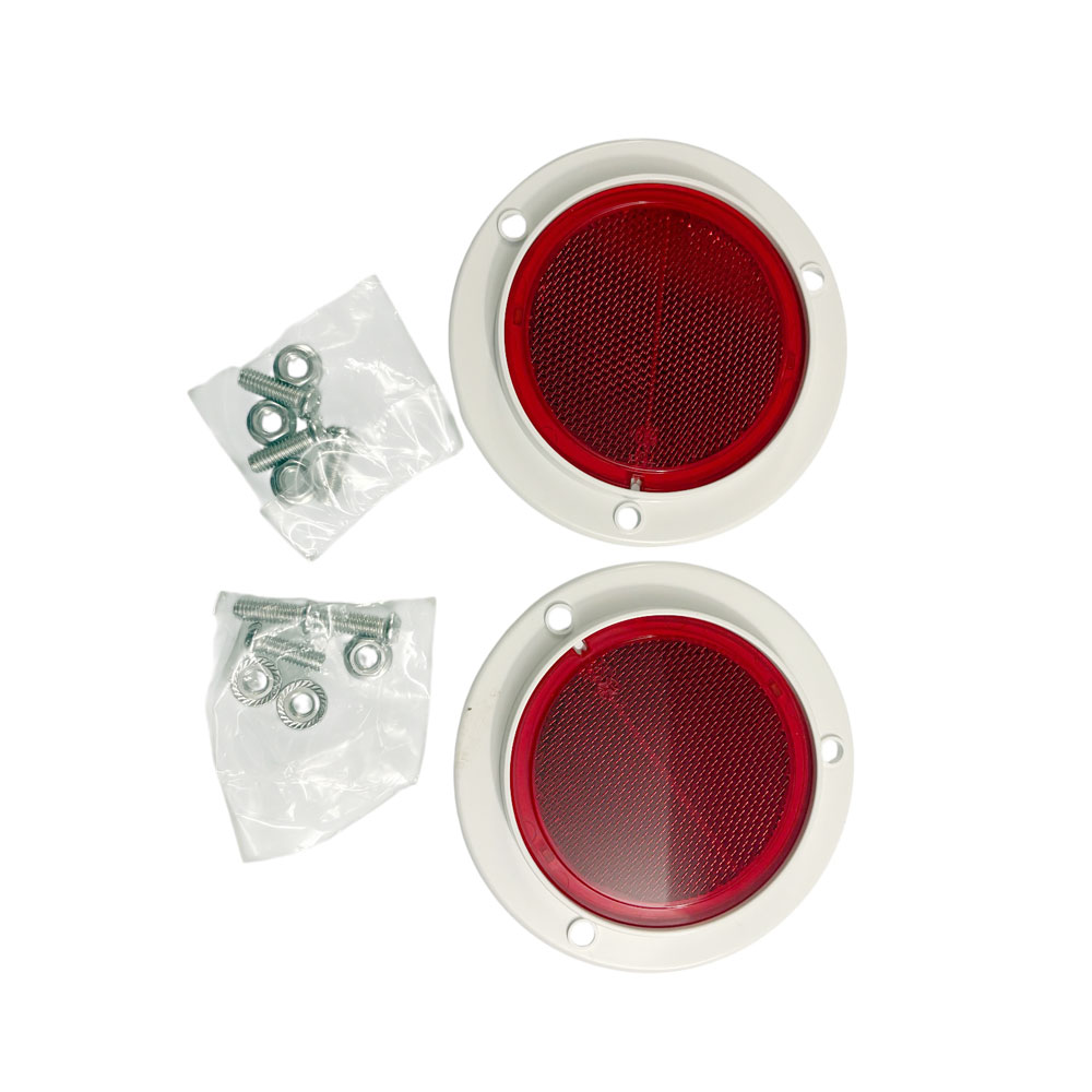 Pair of Red Reflectors with White Plastic Surround and 3 Holes (military) 267014K